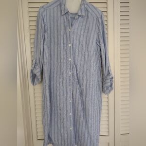 J. Jill Linen striped shirt dress size M